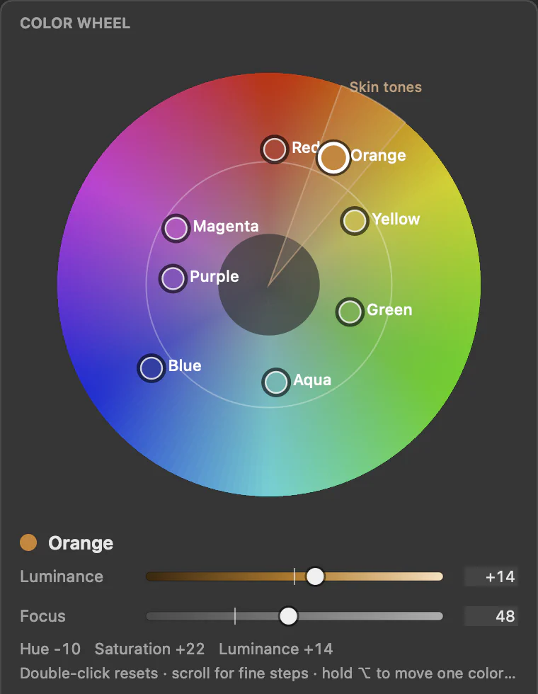 Das Farbrad der Adaptive Color Engine mit den acht Lightroom-Farben