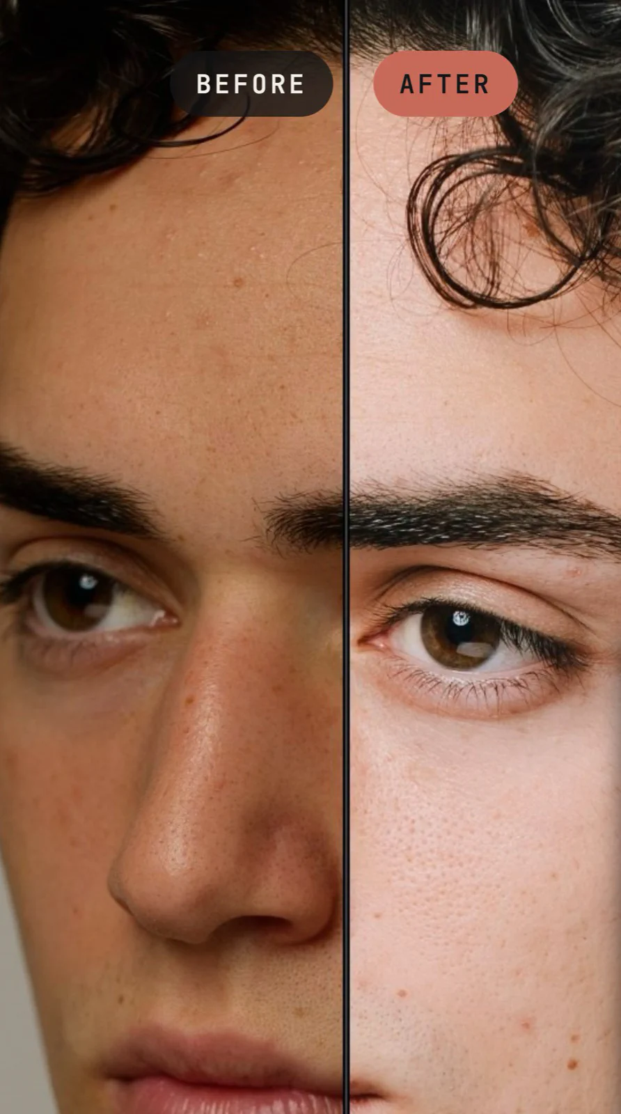 Porträt vorher und nachher, bearbeitet mit der Adaptive Color Engine